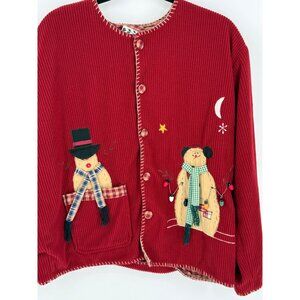 Take Two Christmas Snowman shirt/Jacket Women’s‎ Large Red Country Themed